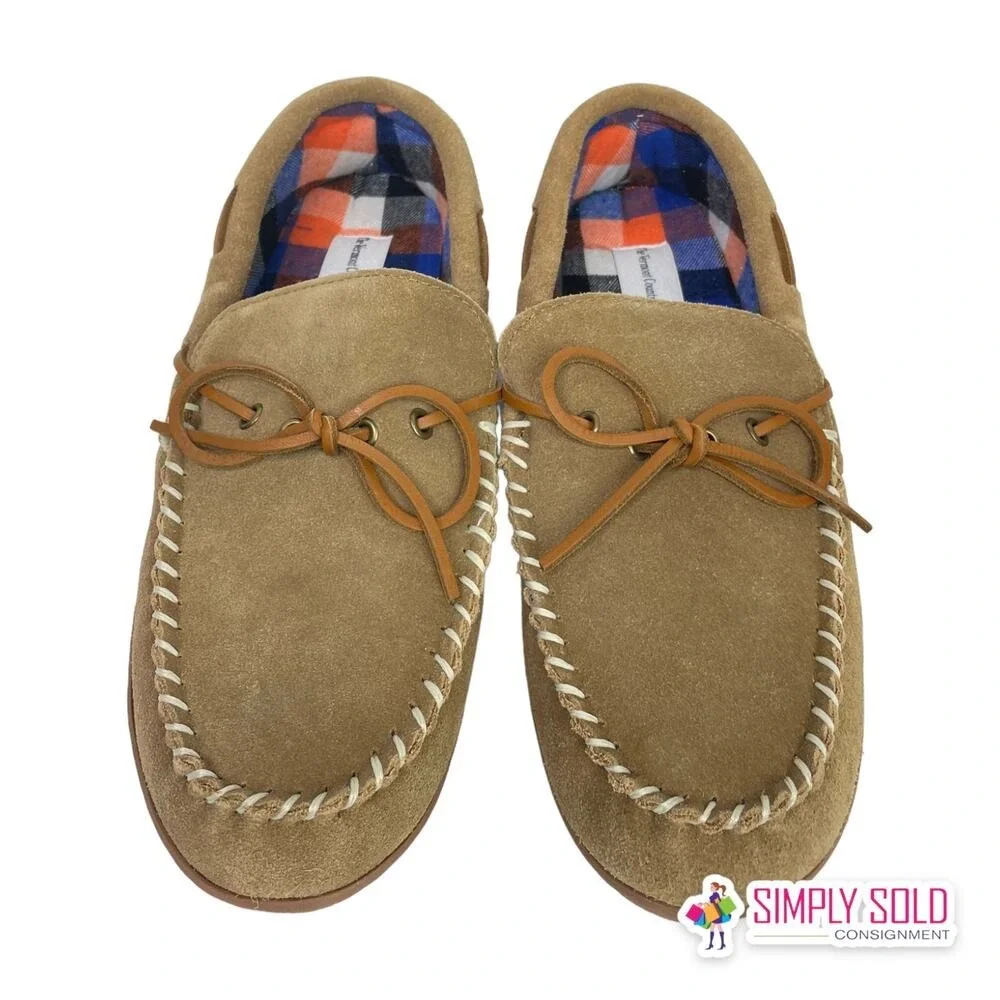 Vermont Country Store Moccasin Slippers Mens 10‎ Brown Suede All Season Cozy